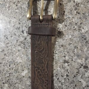 Brown Leather Belt with Gold Buckle